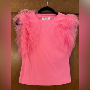 Pink Tulle Ruffle Sleeve Women’s T-Shirt  Top